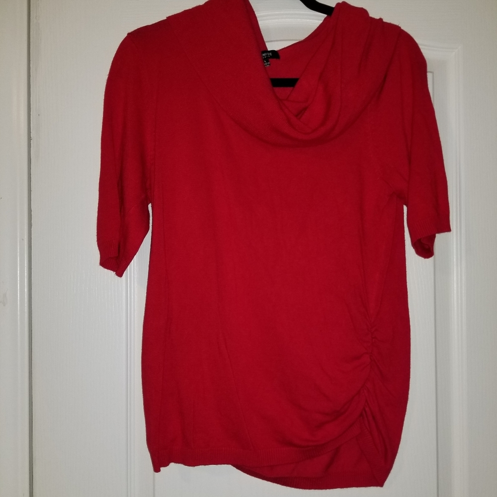 Red cowl neck shirt/ with side ruching